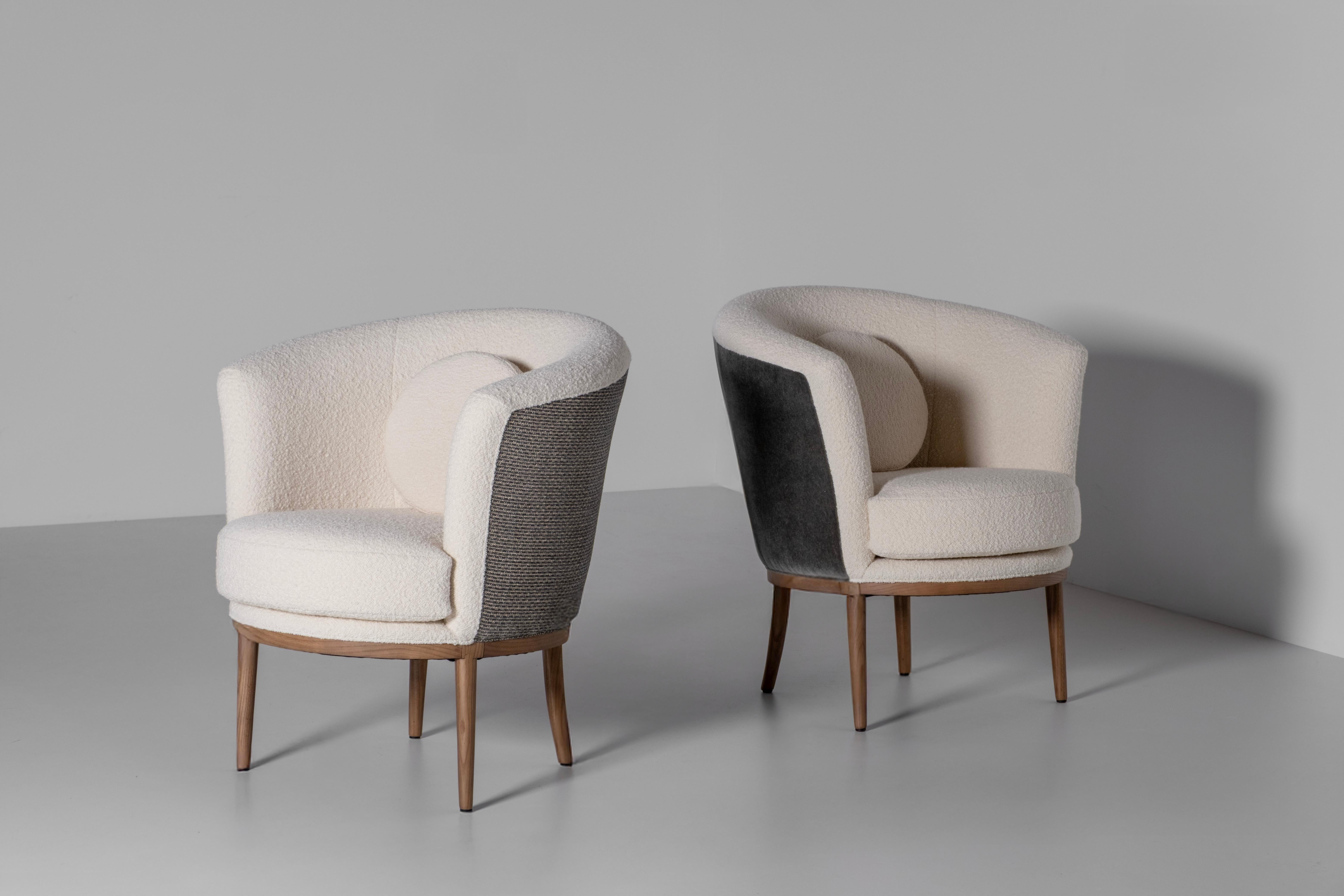 Sillón Lisboa Art Decó, Chenilla, Roble, Bouclé Hecho a mano por Greenapple Portugués en venta