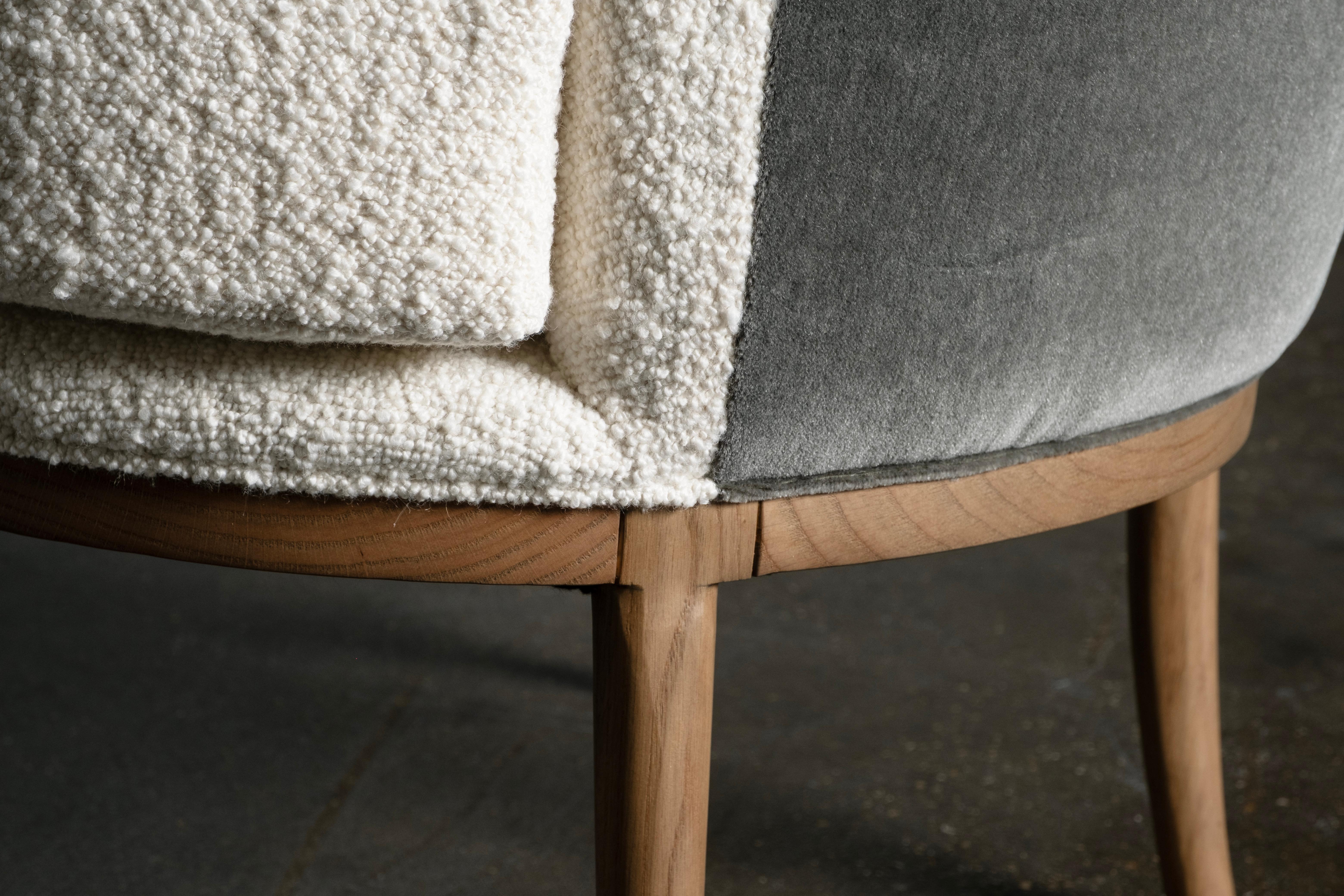 Chaise longue Art déco Lisboa, Mohair, Oak, Bouclé Fait main par Greenapple en vente 4