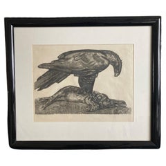  Litografía Art Déco "Aigle con liebre" de Paul Jouve. Francia, años 30. Firmado.