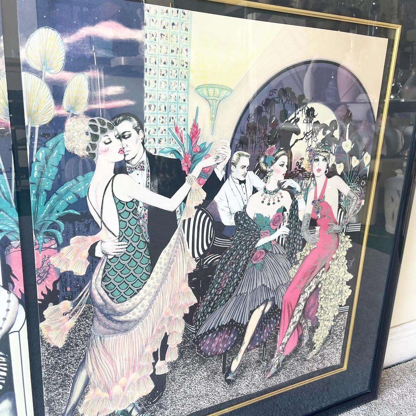 Incredible signed and framed pair of lithographs by Mary Vickers. One titled “who needs Tomorrow?” And the other “We’ve got tonight” . Displays an epic Art Deco party.

Additional information: 
Material: Lithograph
Color: Black
Style: Art