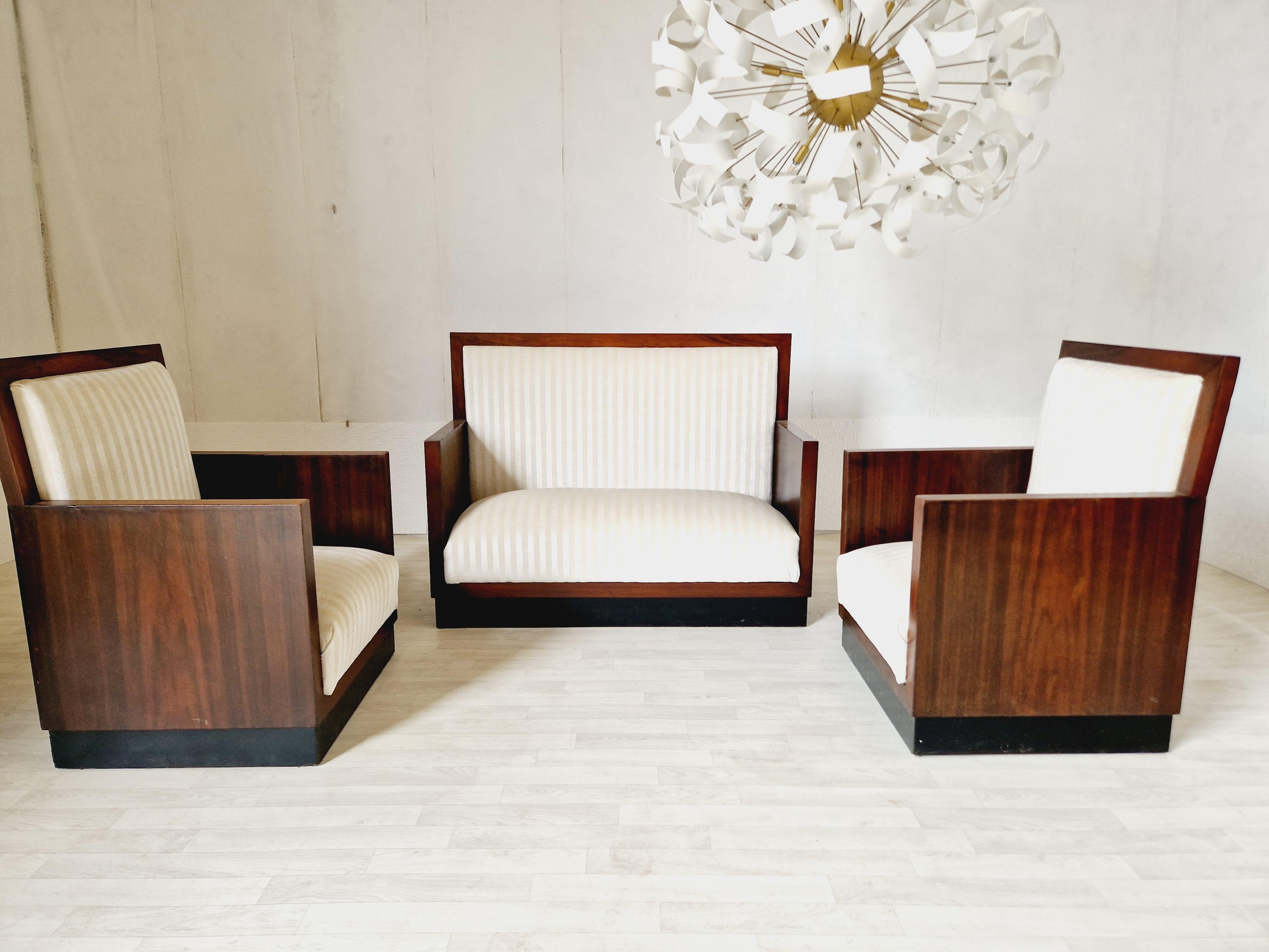 20th Century Art Deco Living Room Set Cube Minimalist Sofa and Chairs For Sale