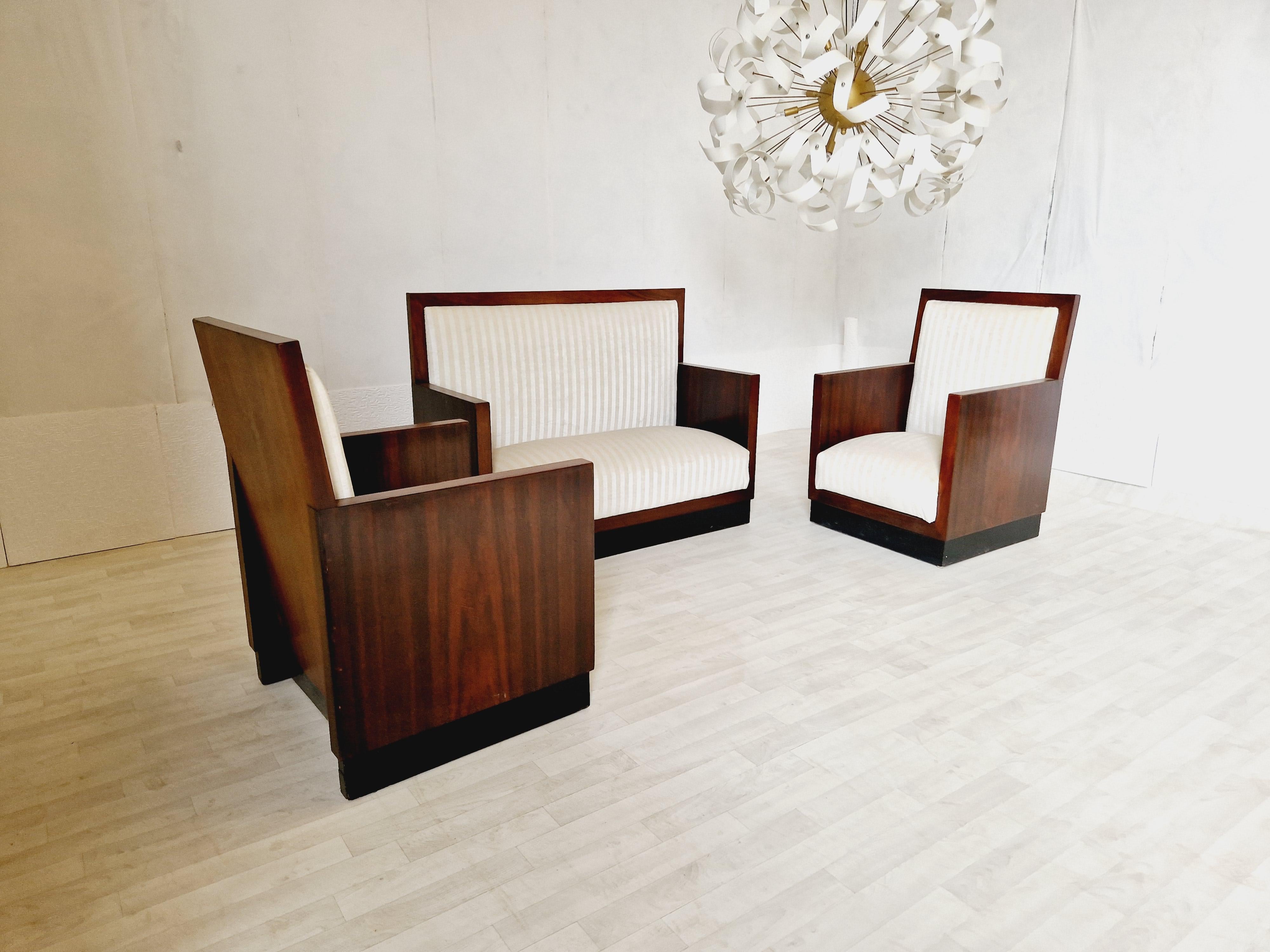 Art Deco Wohnzimmer Set Cube Minimalist Sofa und Stühle (Rosenholz) im Angebot