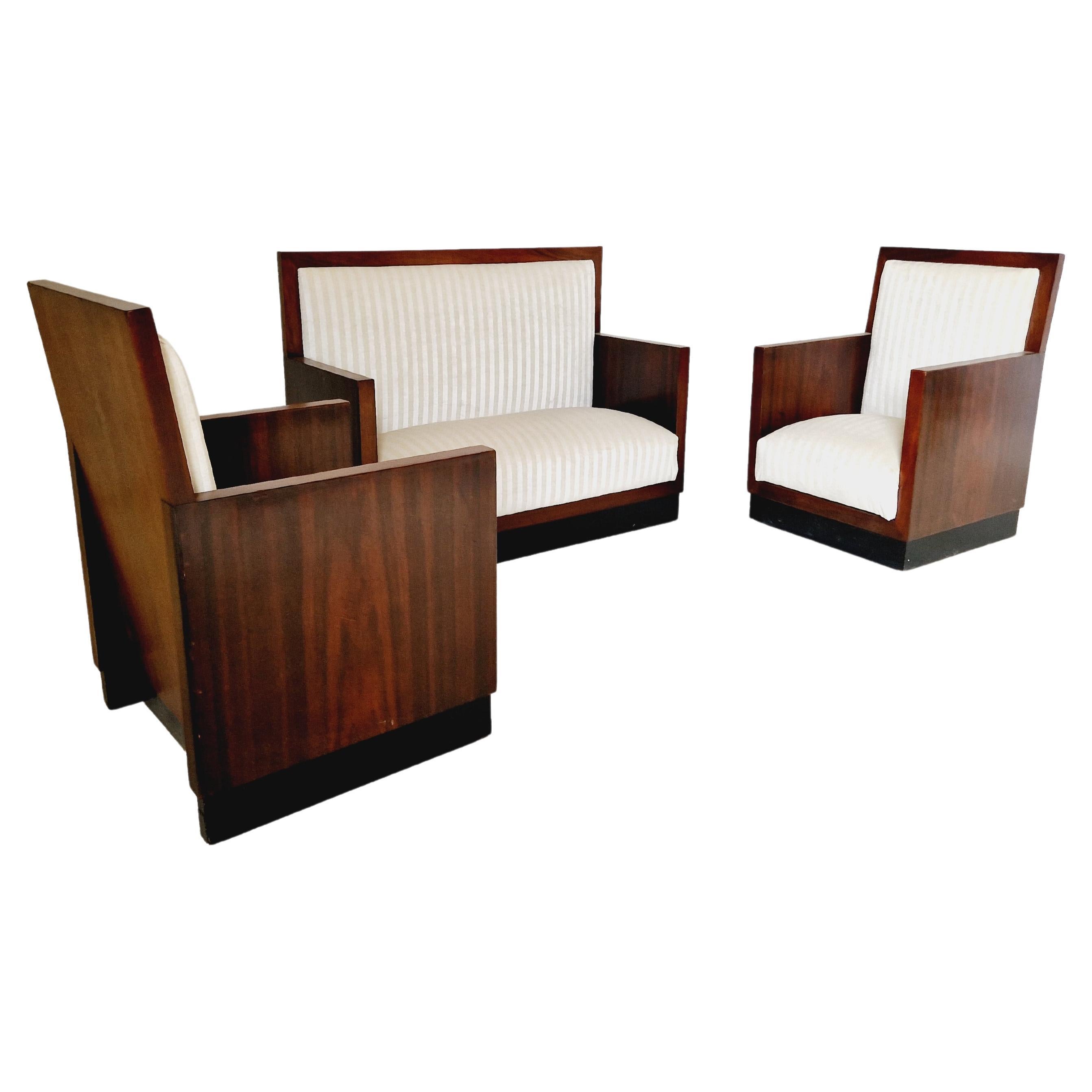 Art Deco Living Room Set Cube Minimalist Sofa and Chairs For Sale