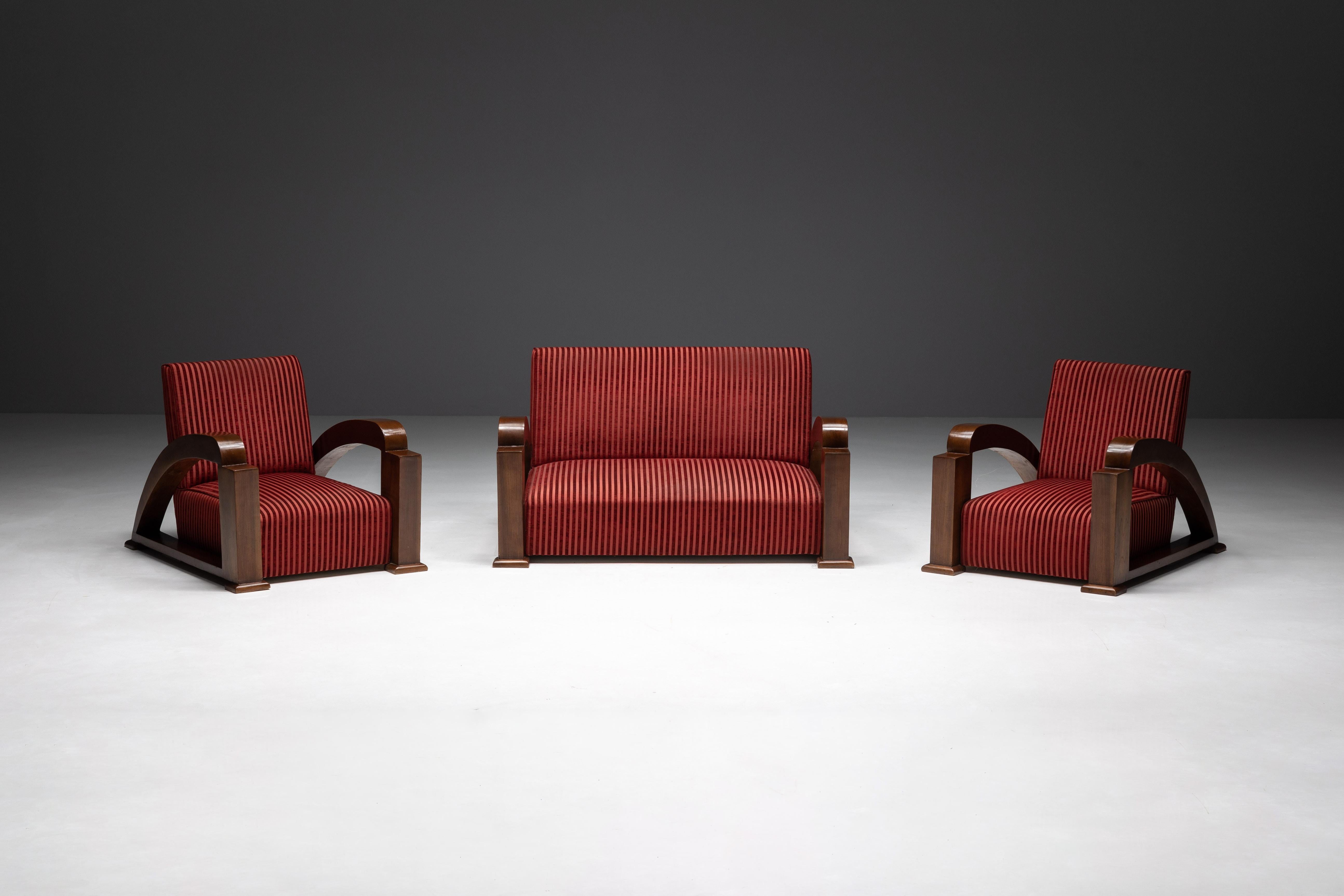 Donald Deskey Machine Age Art Deco Royalchrome Settee and Chair Living