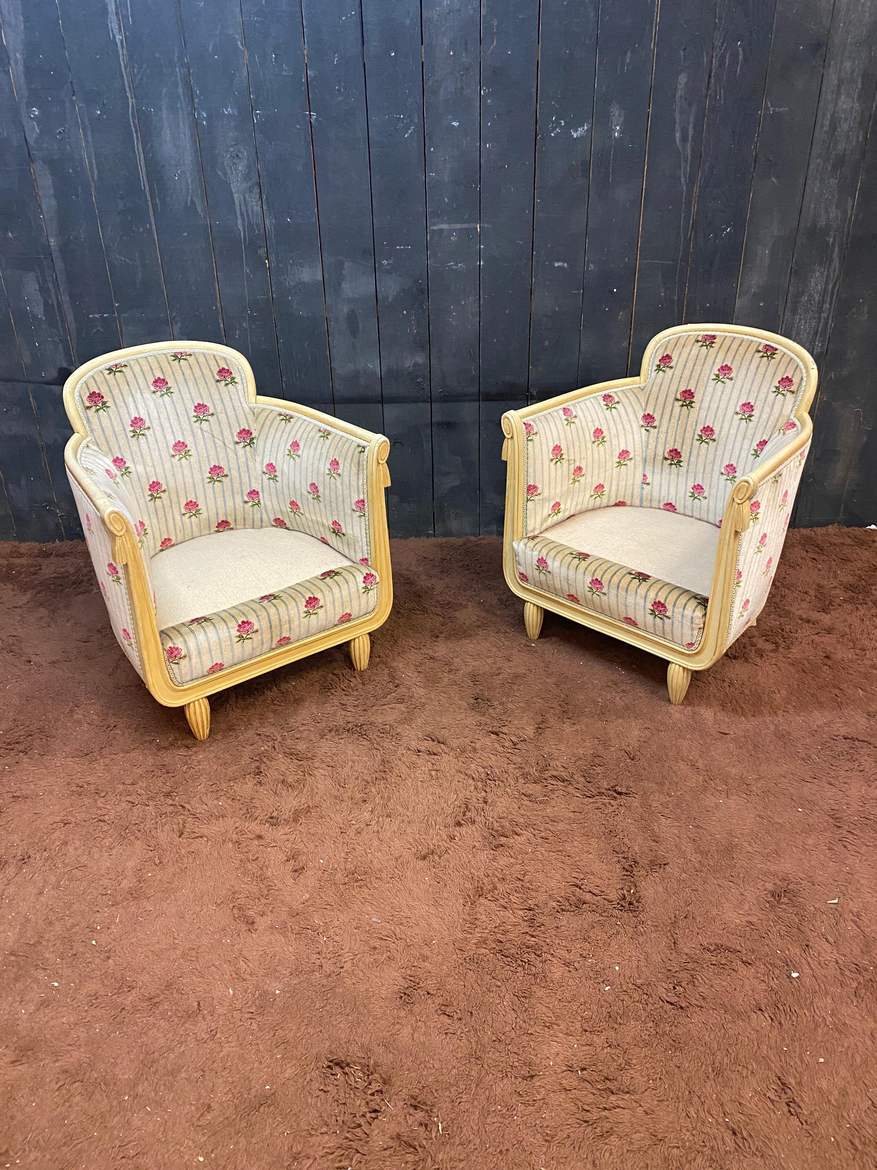 suite de salon Art déco, vers 1920/1930 Deux fauteuils, deux chaises et un canapé en vente 10