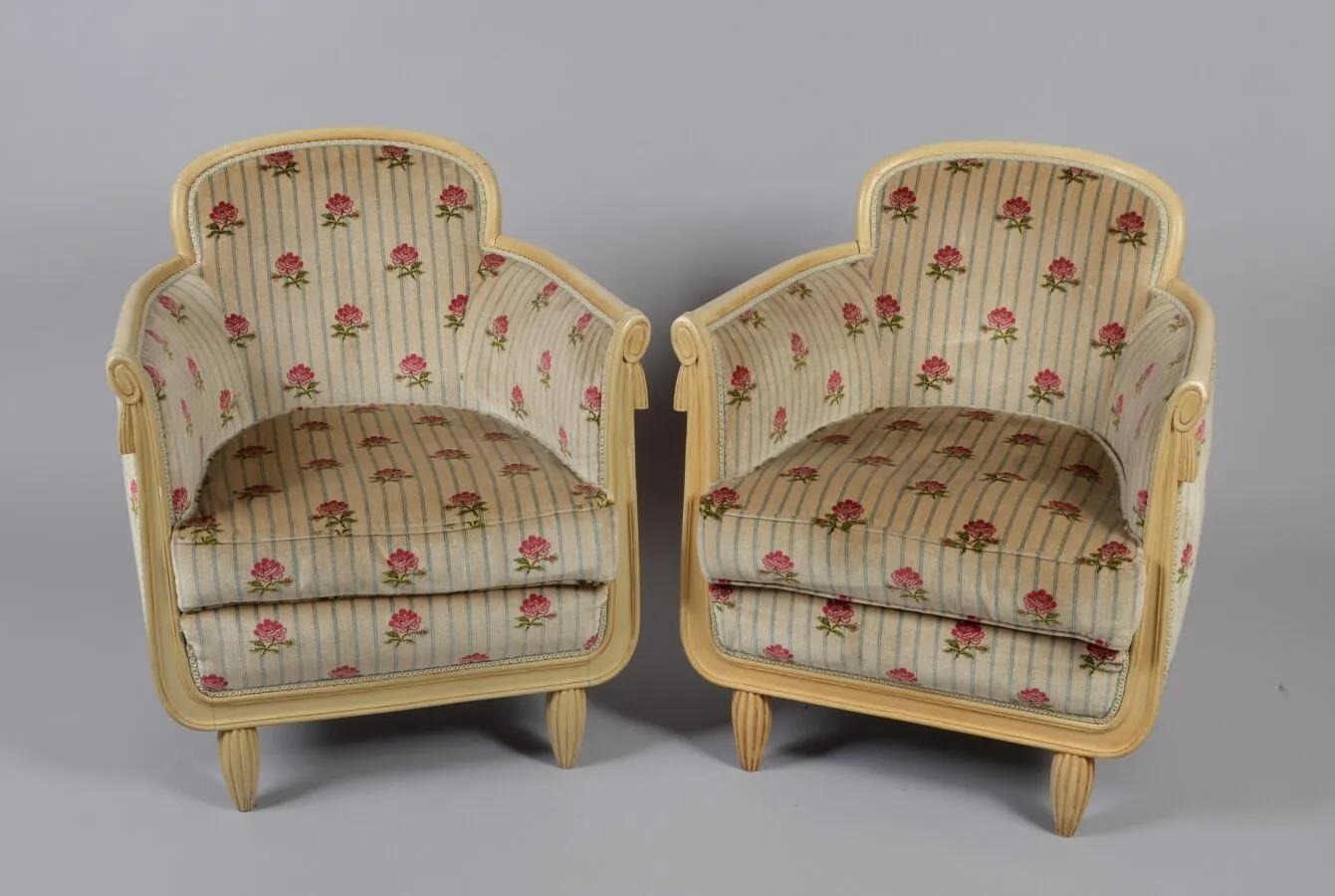suite de salon Art déco, vers 1920/1930 Deux fauteuils, deux chaises et un canapé Bon état - En vente à Mouscron, WHT