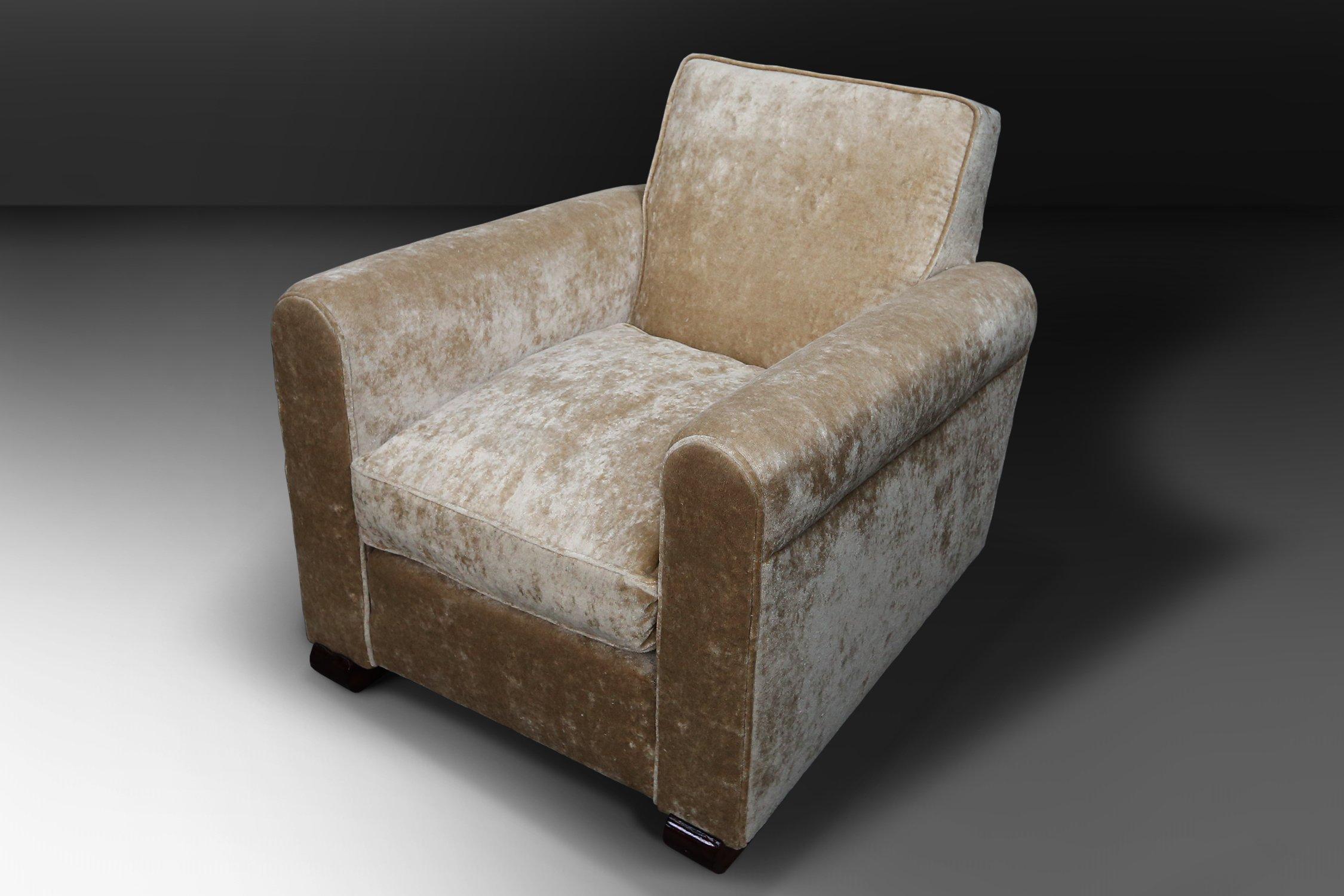 Juego de 3 sillones Art Déco de terciopelo de Jules Leleu, años 30 Art Decó en venta