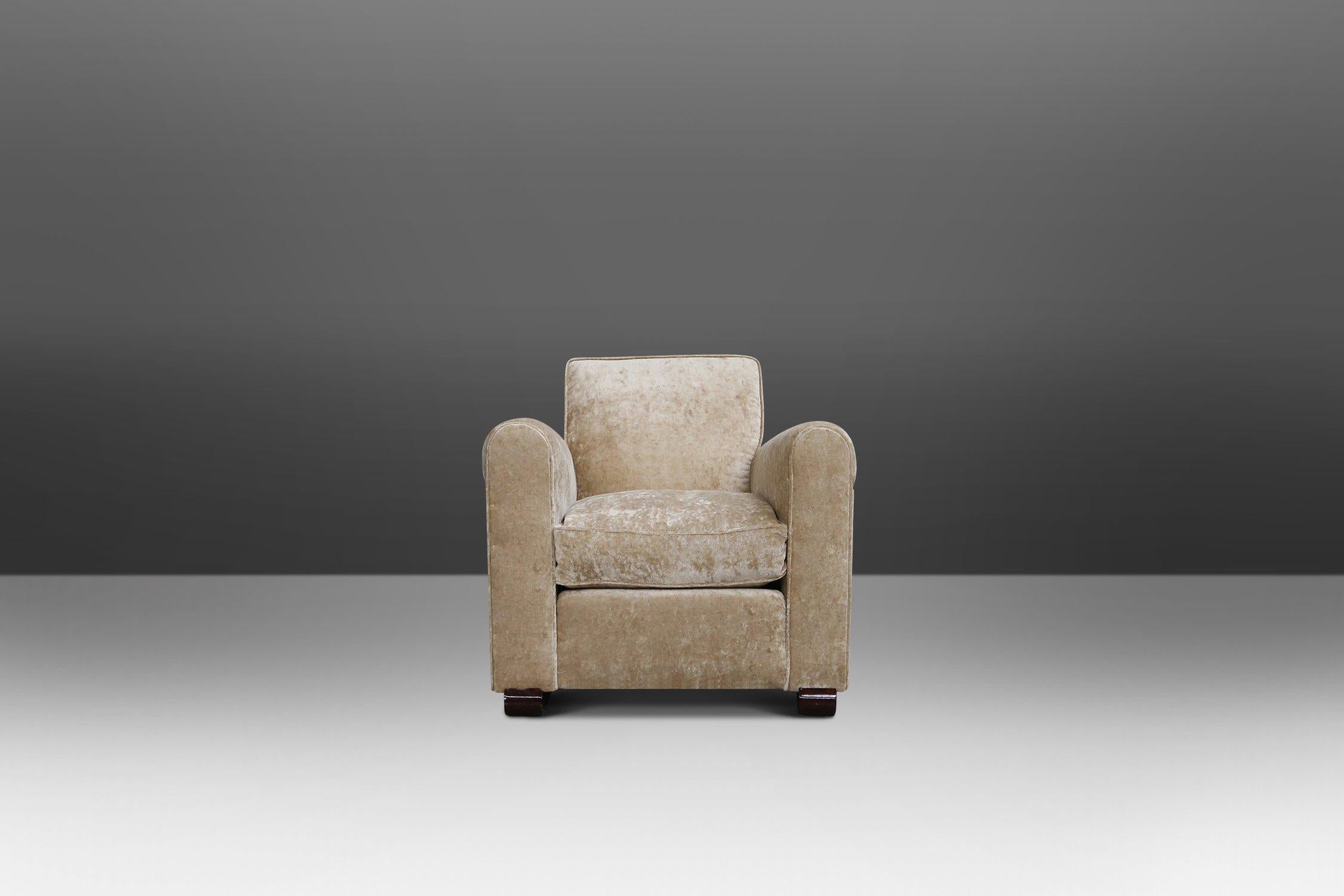 Juego de 3 sillones Art Déco de terciopelo de Jules Leleu, años 30 en Bueno estado para la venta en Meulebeke, BE