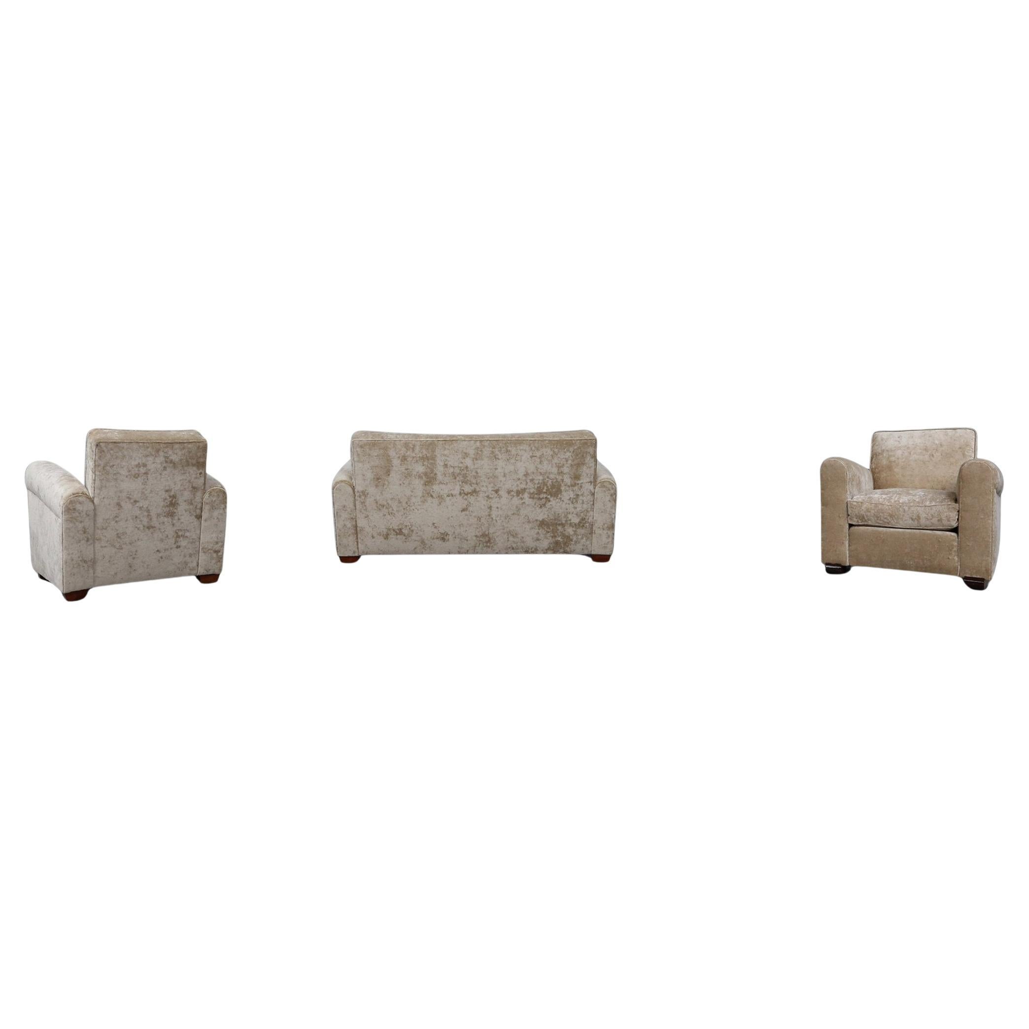 Juego de 3 sillones Art Déco de terciopelo de Jules Leleu, años 30 en venta