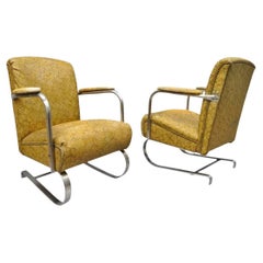 Art Deco Lloyd KEM Weber Style Chrome Steel Springer Lounge Chairs - a Pair
