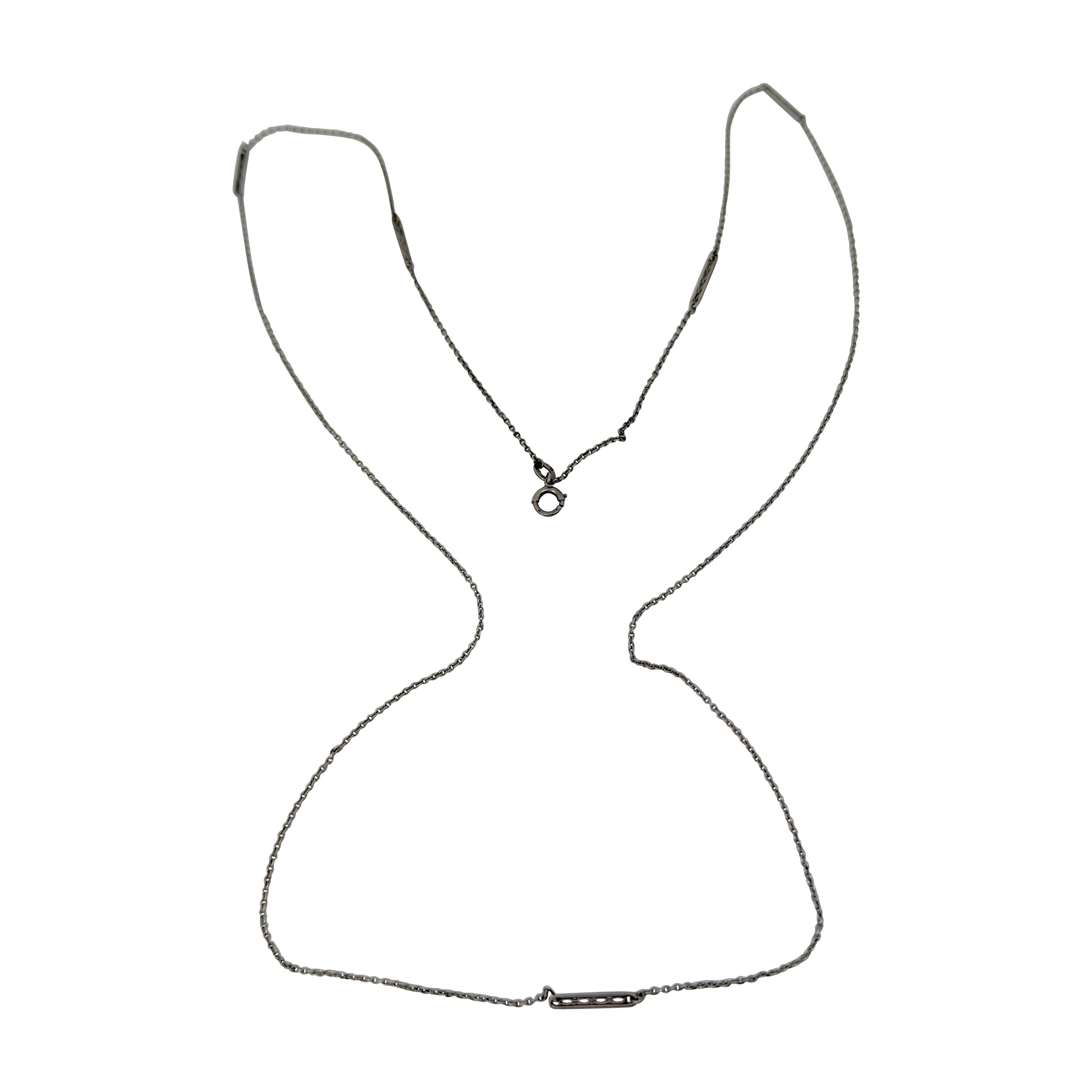 Art Deco Locket Pendant Chain Necklace Sterling Silver 30 Inch