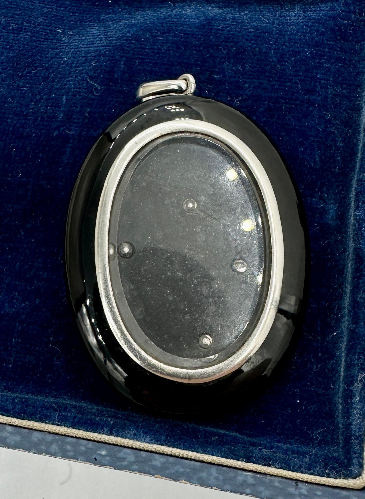 Art Deco Locket Rose Cut Diamond Platinum Pansy Flower Black Onyx Pendant For Sale 4