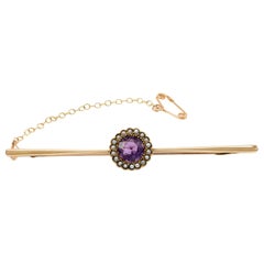 Vintage Art Deco Amethyst Pearl Halo Bar Brooch, circa 1930s