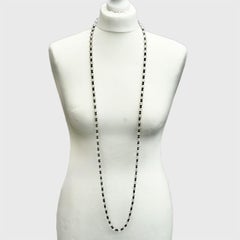 Art Deco Long Hand Cut Clear and French Jet Beads Flapper Necklace circa 1920s