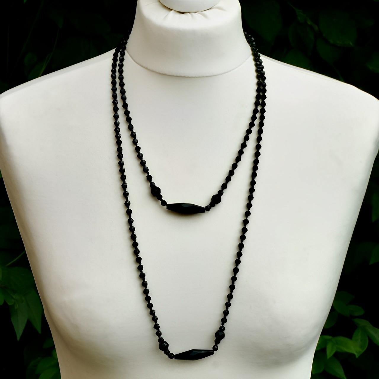 Art Deco Long Hand Cut French Jet Beads Flapper Necklace circa 1920s 2