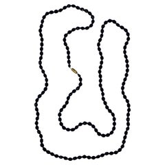 Art Deco Long Hand Cut French Jet Beads Flapper Necklace circa 1920s