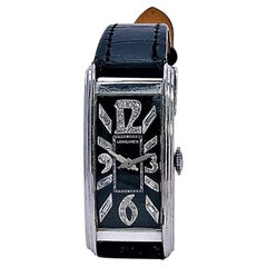 Art Deco Longines Armbanduhr aus Platin und Diamanten mit geschwungenem Armband für Herren oder Damen