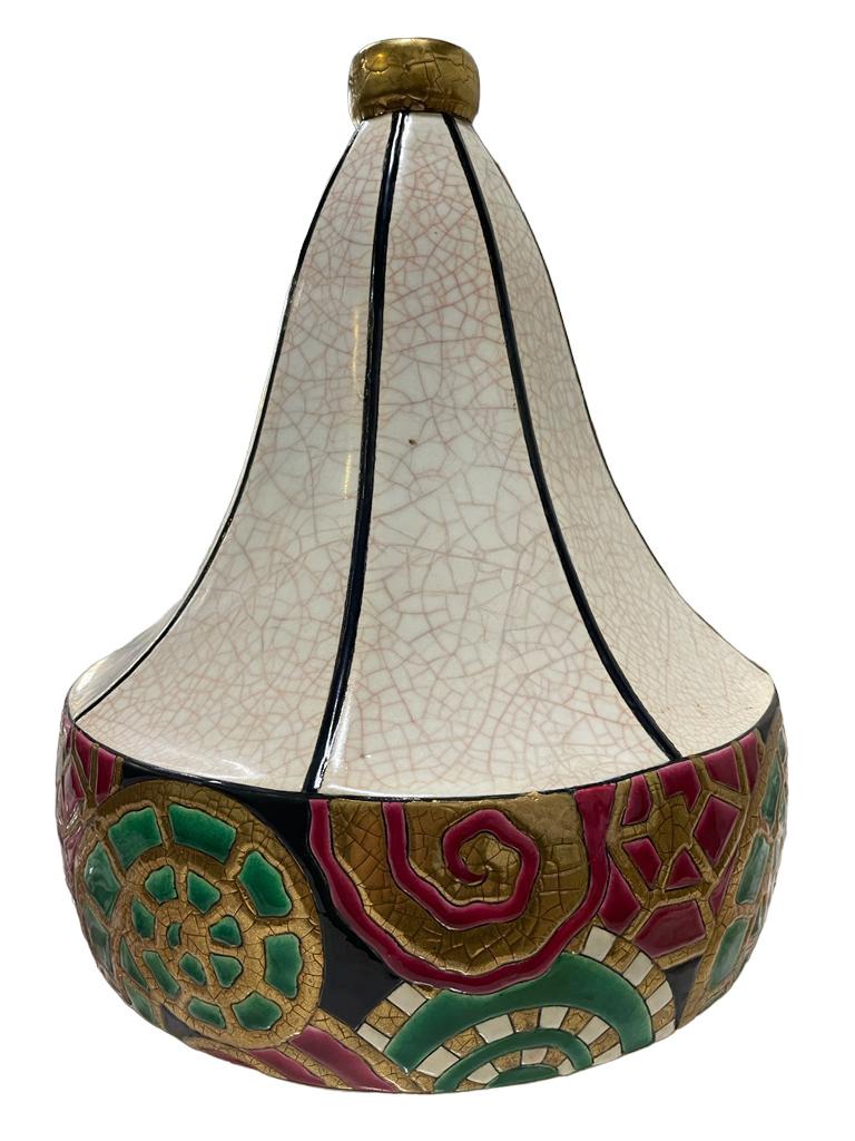 Art-deco Longwy Emaille Vase 'Fougeres' Dekor D5025 im Angebot 3