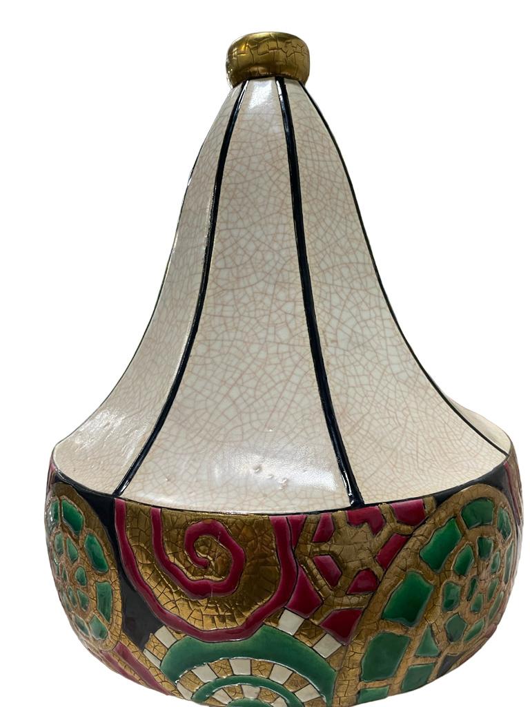 Art-deco Longwy Emaille Vase 'Fougeres' Dekor D5025 im Angebot 4