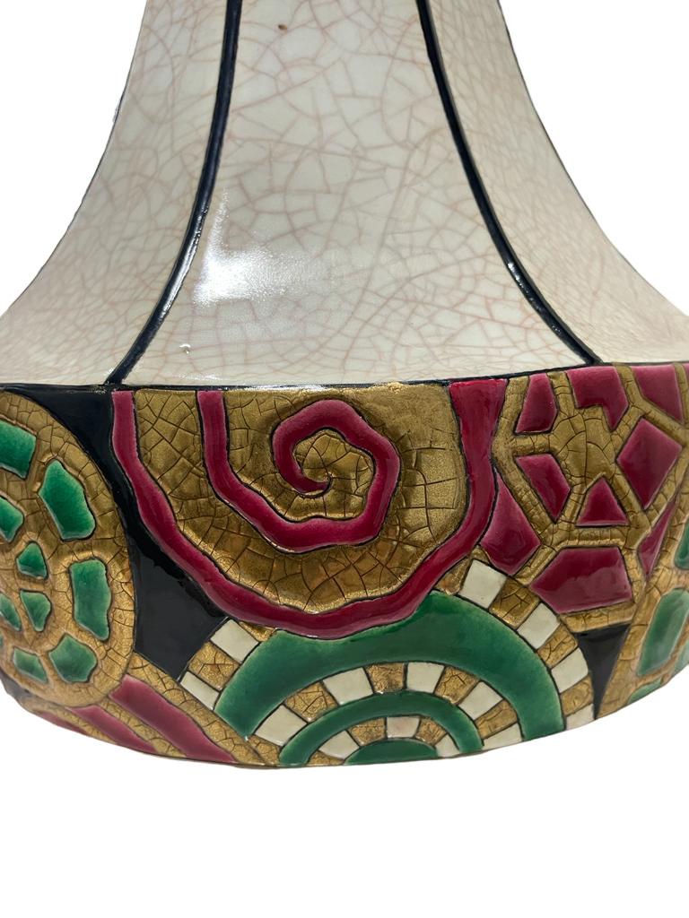 Art-deco Longwy Emaille Vase 'Fougeres' Dekor D5025 (Französisch) im Angebot