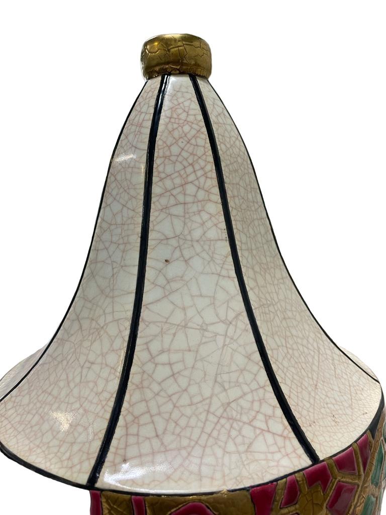 Art-deco Longwy Emaille Vase 'Fougeres' Dekor D5025 (Polychromiert) im Angebot