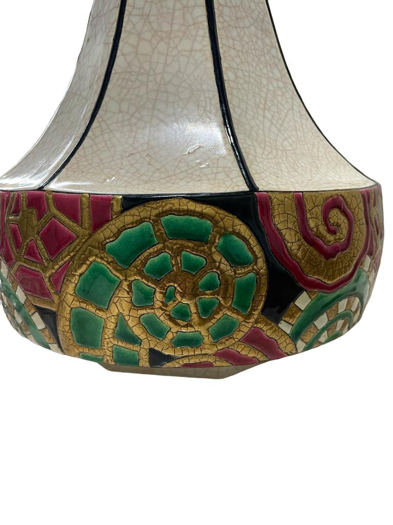 Art-deco Longwy Enamel 'Fougeres' Vase Decor D5025 In Good Condition For Sale In Richmond Hill, ON