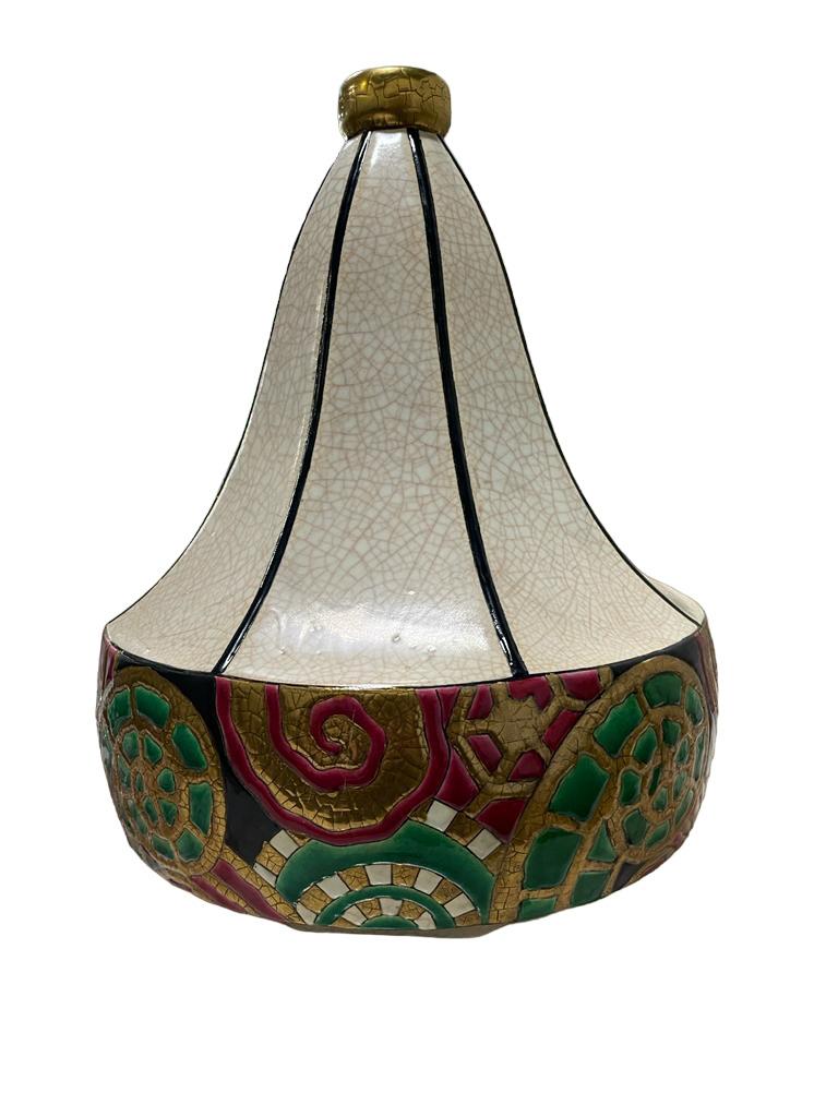 Art-deco Longwy Emaille Vase 'Fougeres' Dekor D5025 (Frühes 20. Jahrhundert) im Angebot