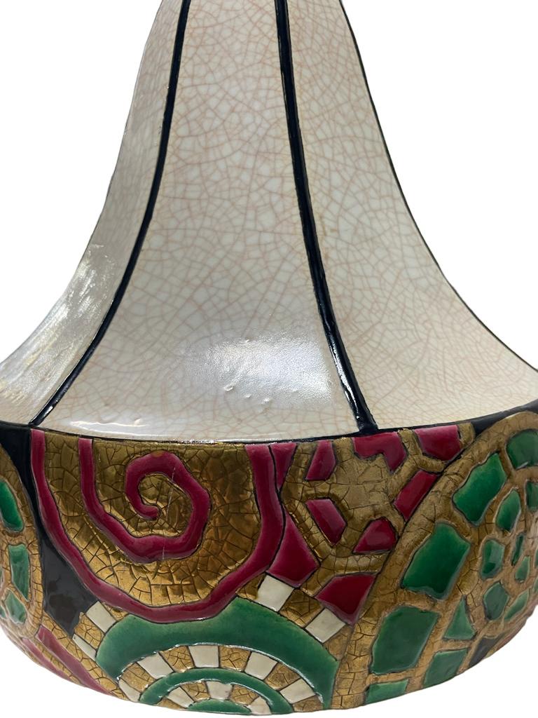 Art-deco Longwy Emaille Vase 'Fougeres' Dekor D5025 im Angebot 1
