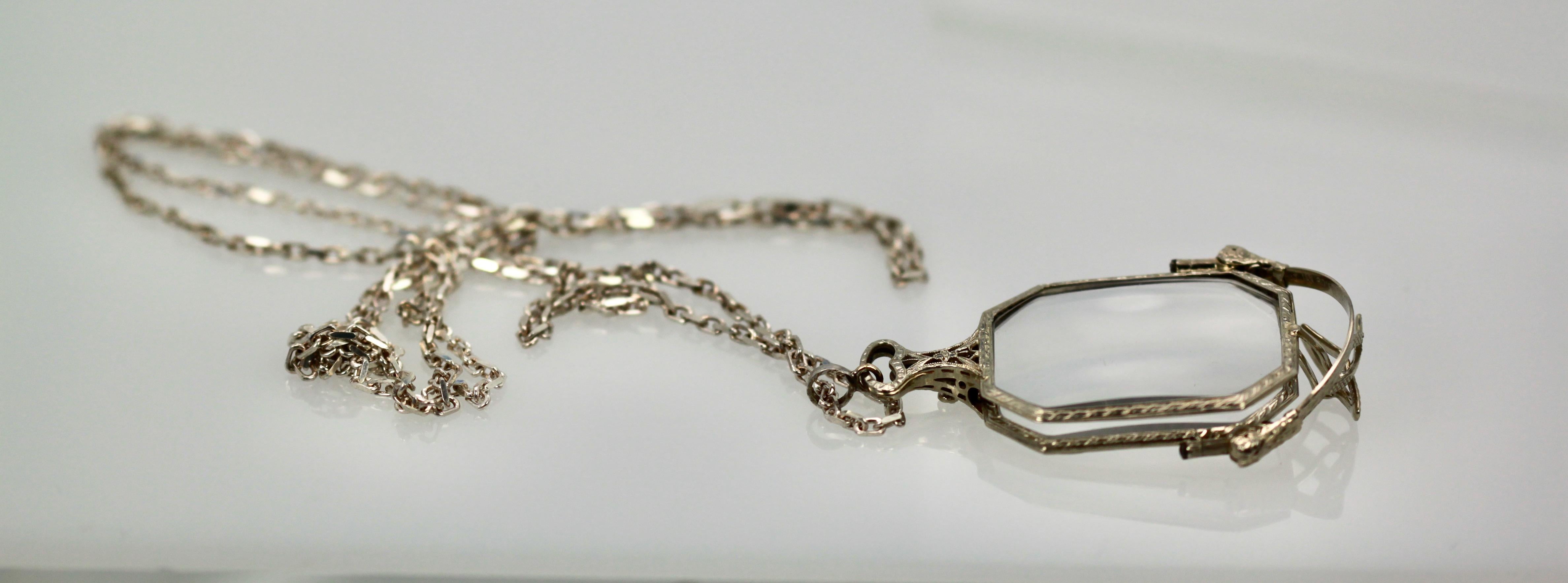 Art Deco 14K Lorgnette with Chain For Sale 6