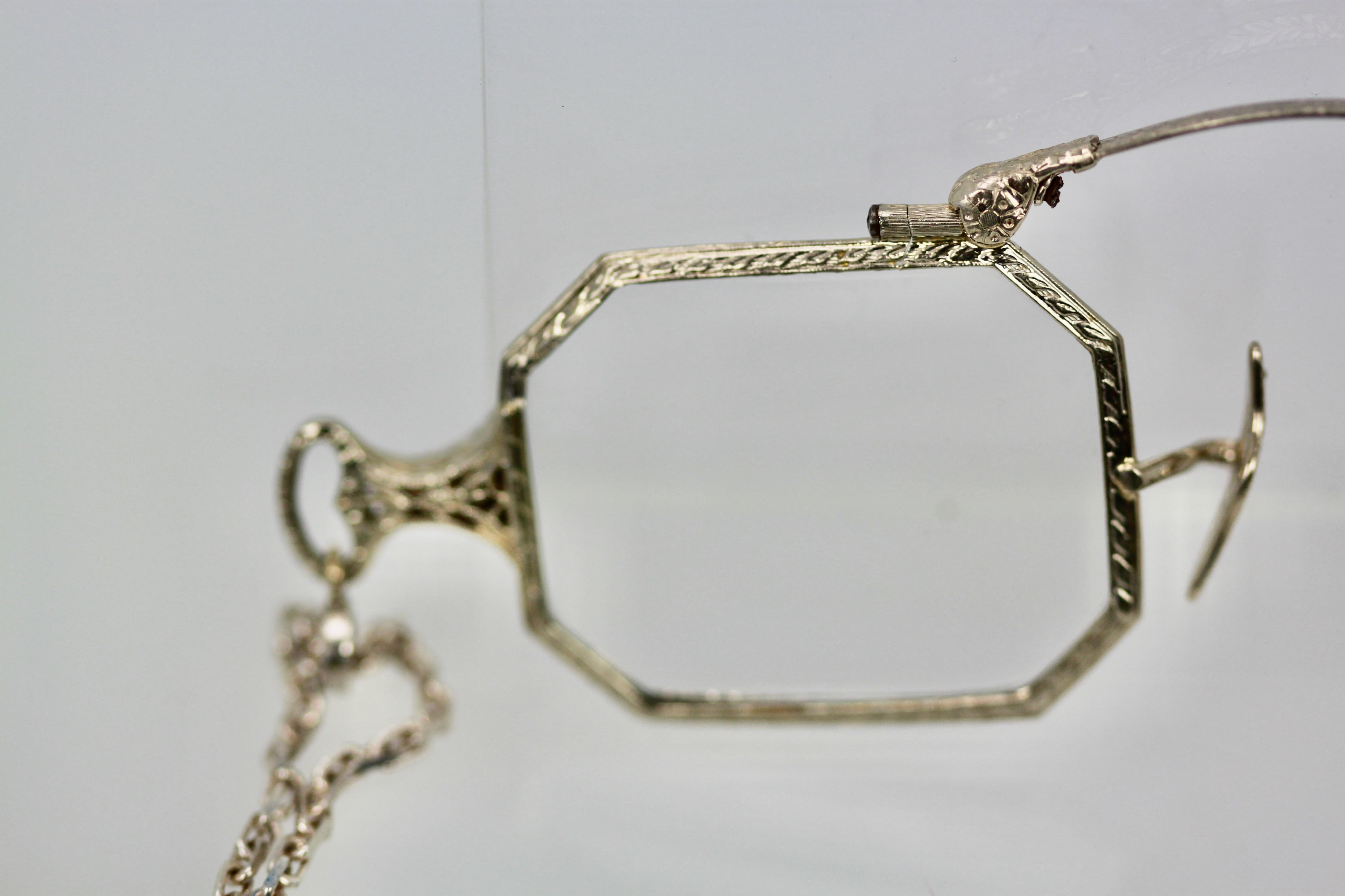 Art Deco 14K Lorgnette with Chain For Sale 3
