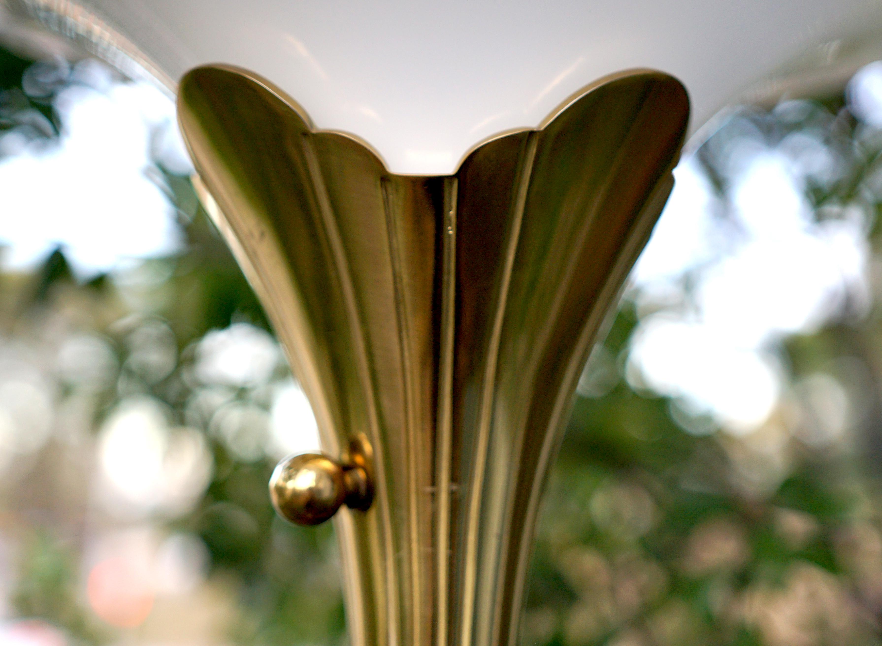 Art Deco Lotus Flower Stiffel Vintage Brass Floor Lamp with Glass Shade 5