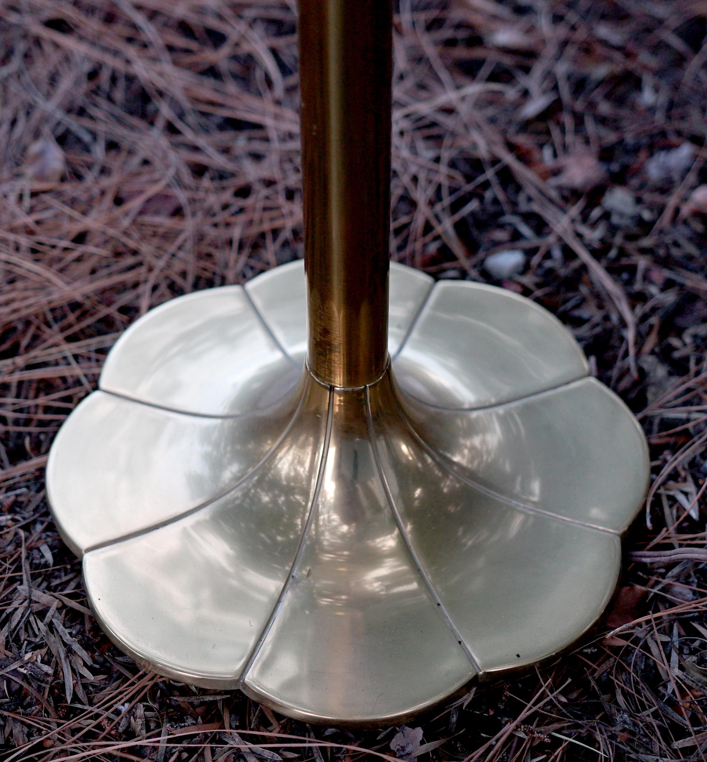 Art Nouveau Art Deco Lotus Flower Stiffel Vintage Brass Floor Lamp with Glass Shade