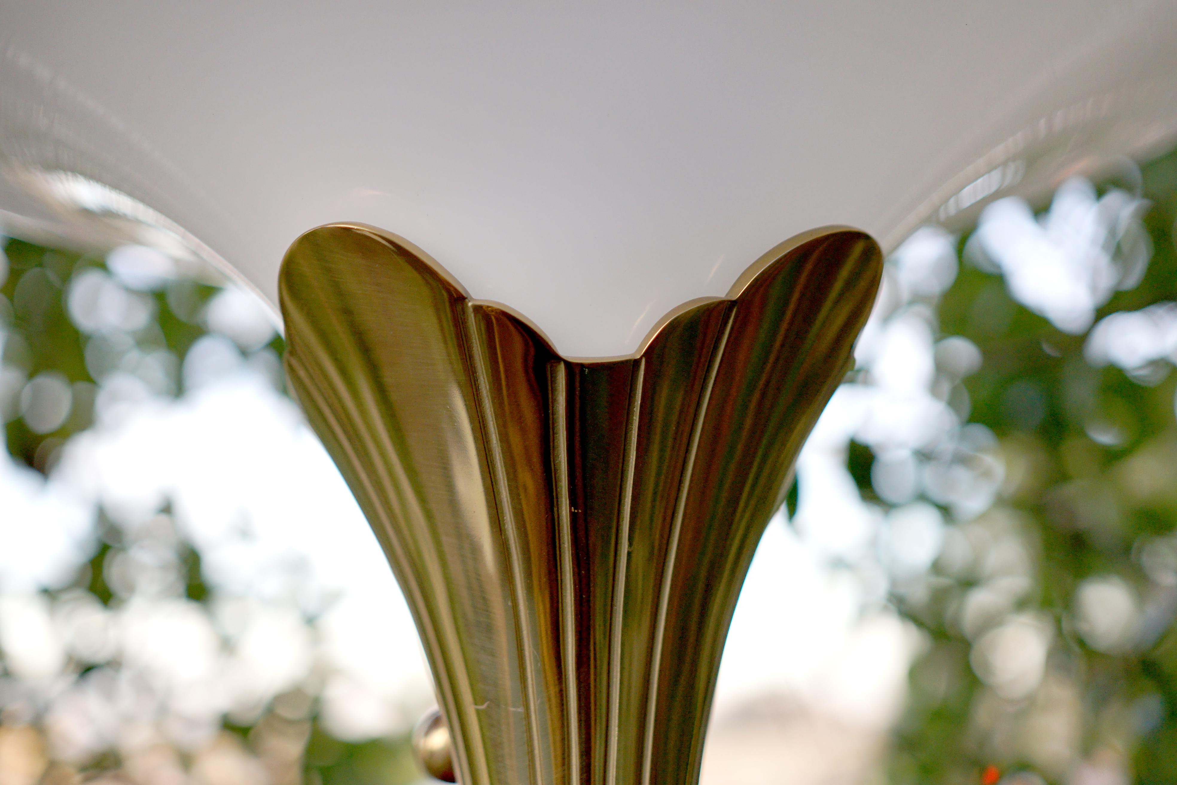 American Art Deco Lotus Flower Stiffel Vintage Brass Floor Lamp with Glass Shade