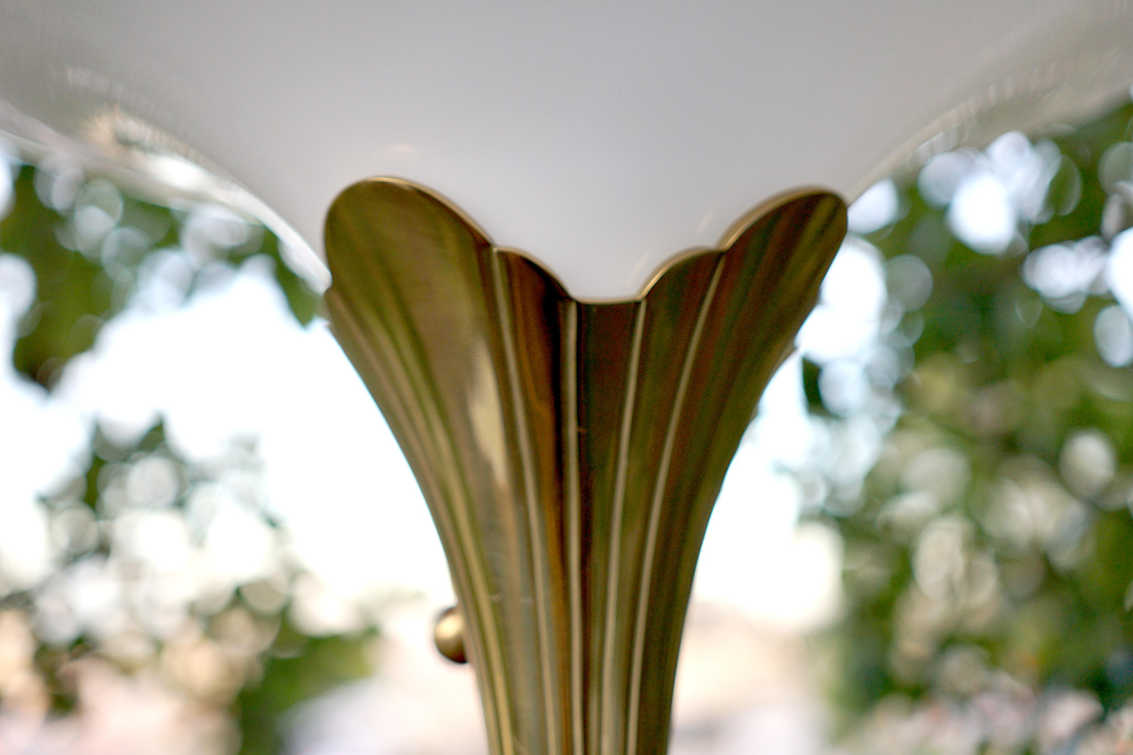Art Deco Lotus Flower Stiffel Vintage Brass Floor Lamp with Glass Shade 3