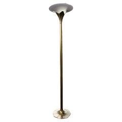 Art Deco Lotus Flower Stiffel Vintage Brass Floor Lamp with Glass Shade