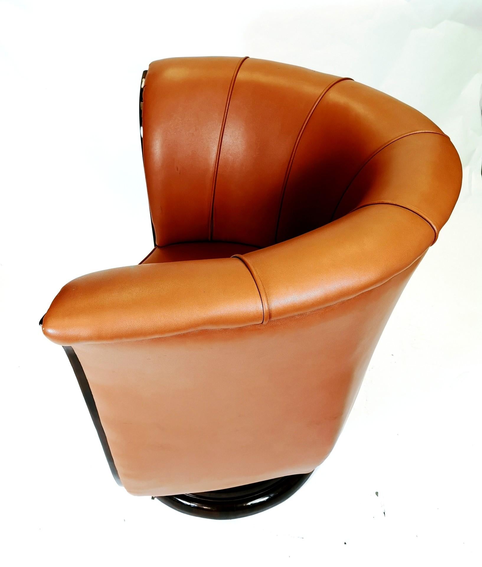 Art Deco Lotus Shape Leatherette Armchair Pair from the 1930s In Good Condition For Sale In Budapest, HU