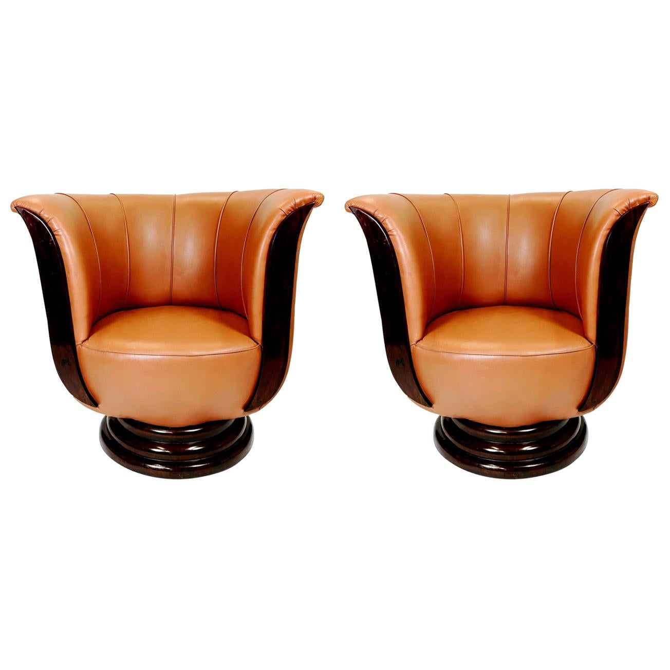 Art Deco Lotus Shape Leatherette Armchair Pair from the 1930s