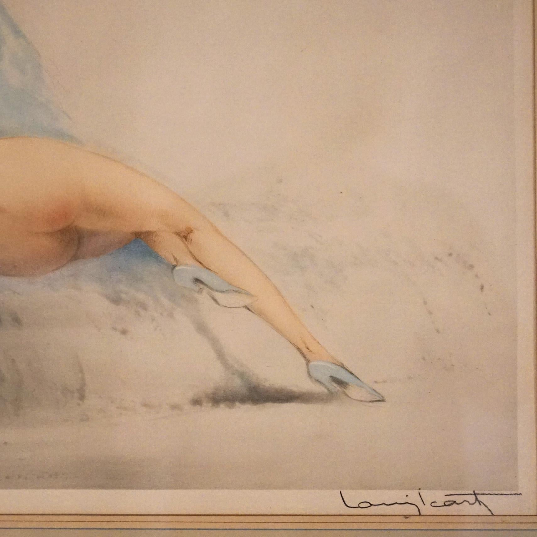 20th Century Art Deco Louis Icart Etching of Reclining Nude Woman, Signed, C1920