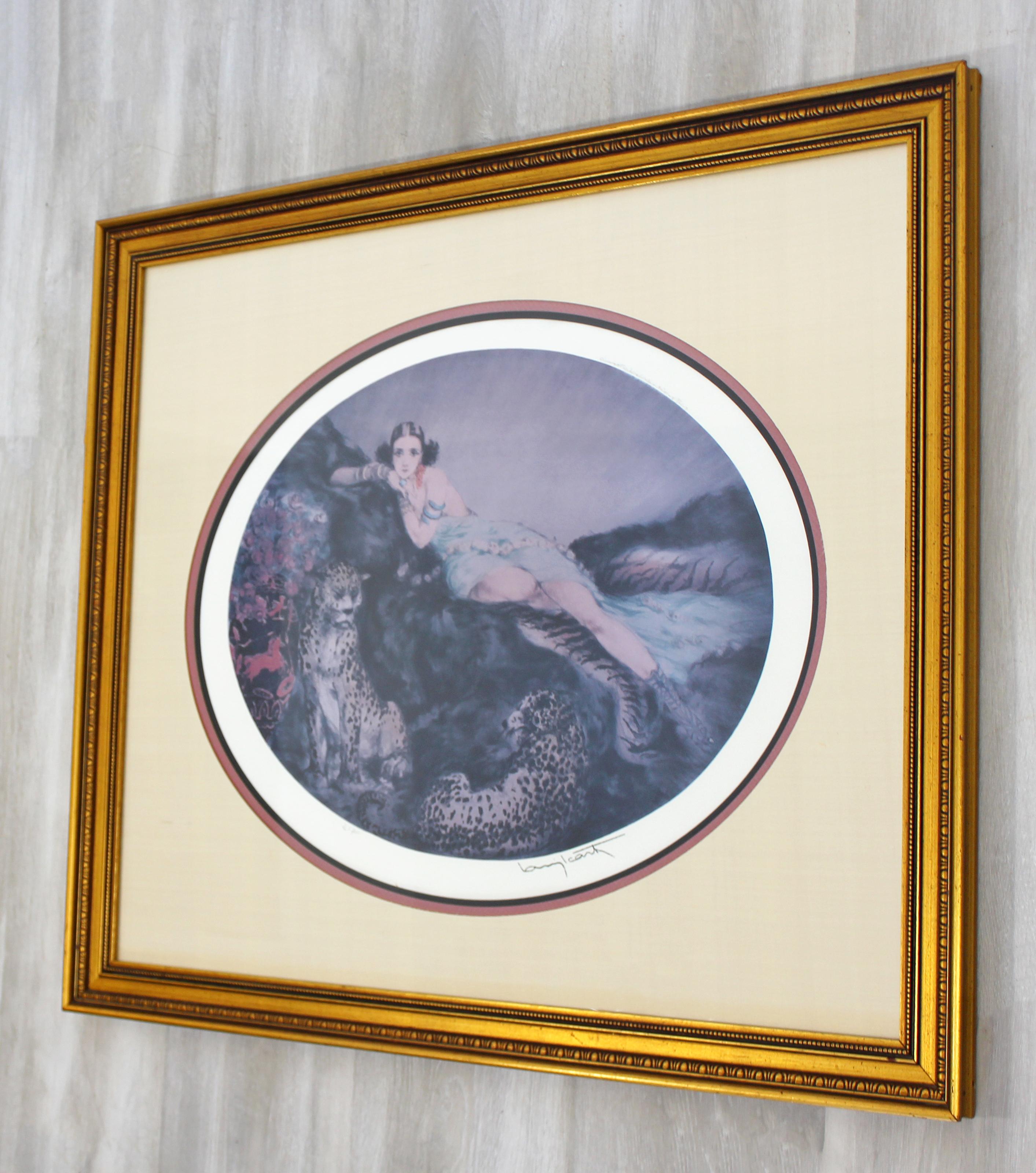 20th Century Art Deco Louis Icart Framed Signed in Plate Lithograph Reclining Nude