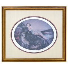 Art Deco Louis Icart Framed Signed in Plate Lithograph Reclining Nude