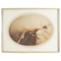 Art Deco Louis Icart Portrait of a Reclining Nude, Print, Pencil Signed, C1930