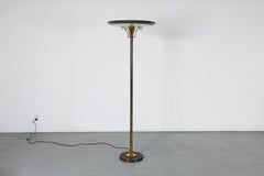 Art Deco Louis Katona Style Floor Lamp, Green Glass Rondelle, Brass Base