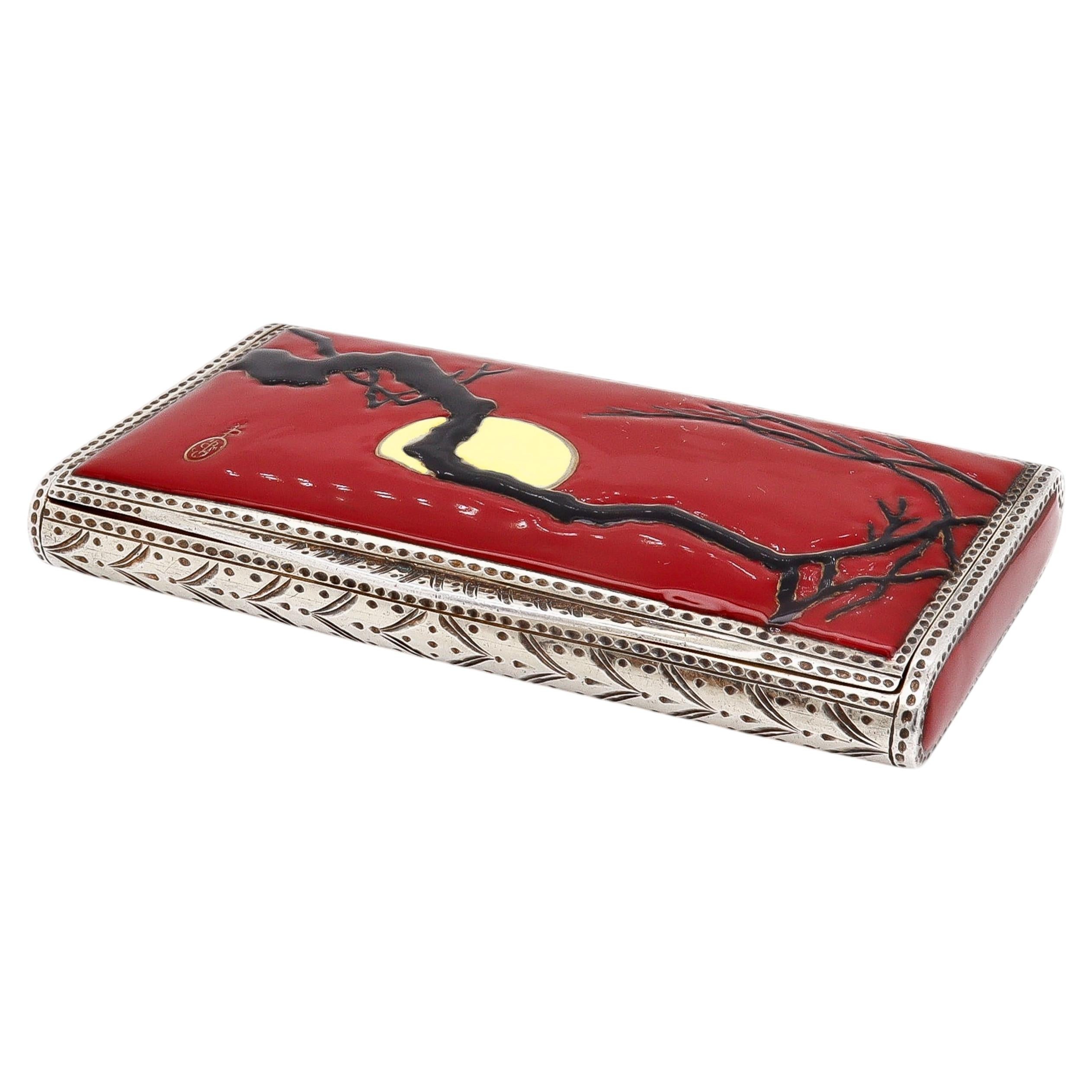Art Deco Louis Kuppenheim Attributed Sterling Silver Enamel Japonisme Snuff Box