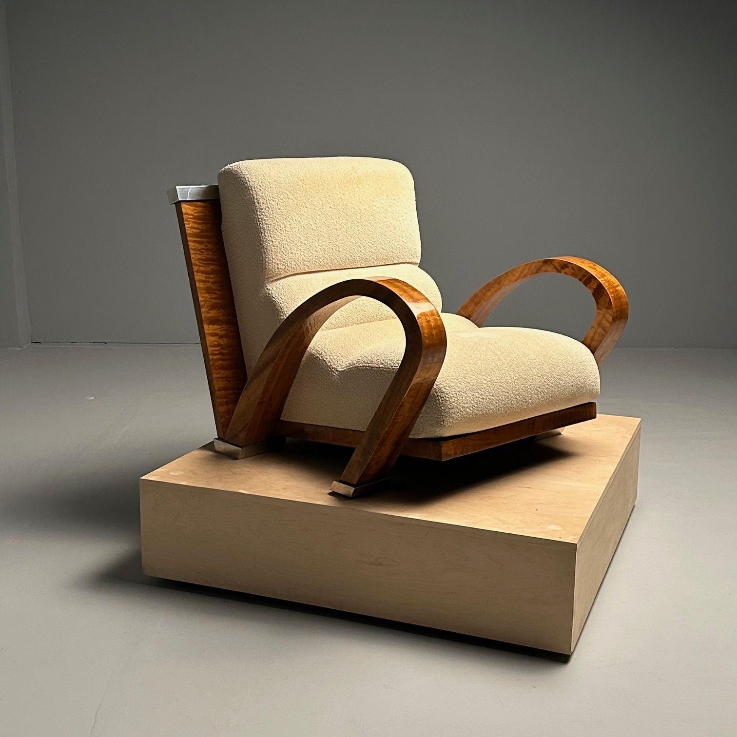 Enrique Garcel, Pace, Art Deco Lounge Chair, Macassar Ebony, Tan Boucle, 1980s For Sale 6