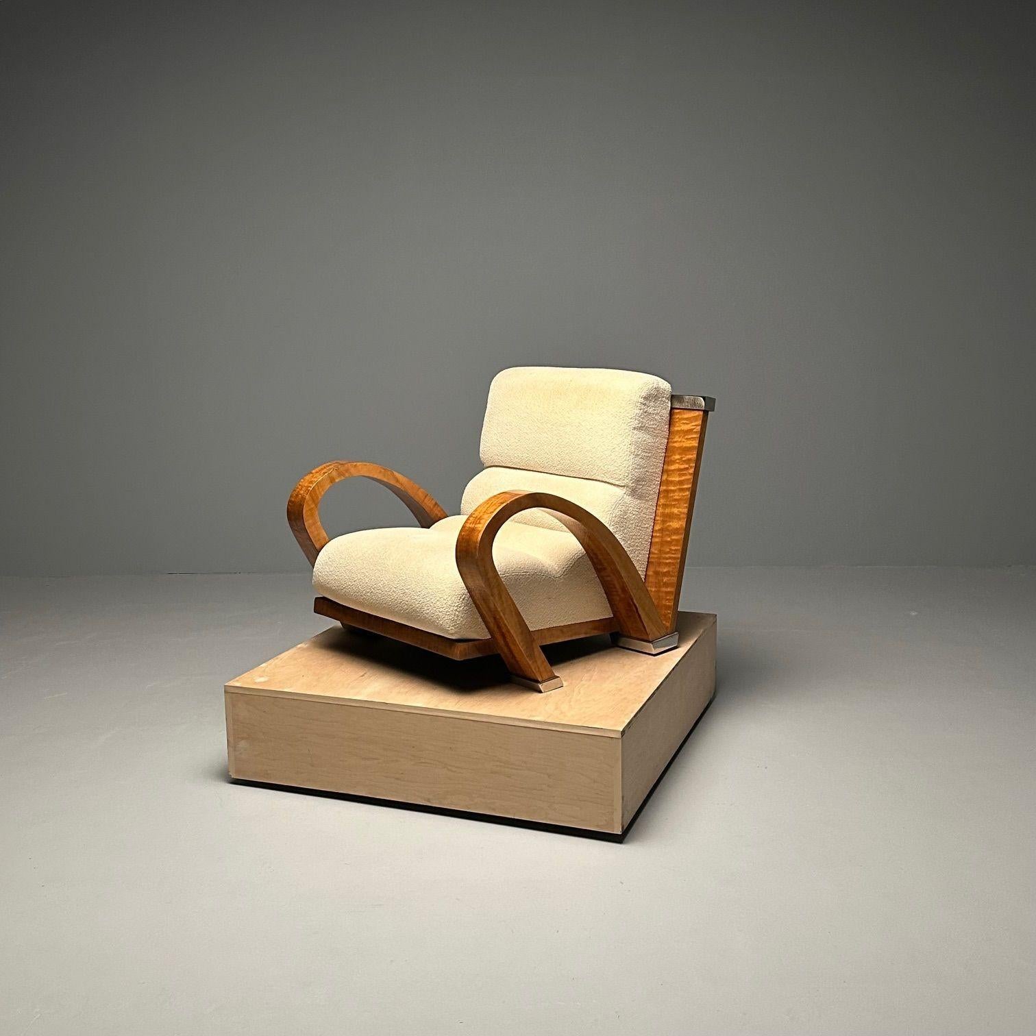 Enrique Garcel, Pace, Art Deco Lounge Chair, Macassar Ebony, Tan Boucle, 1980s For Sale 6