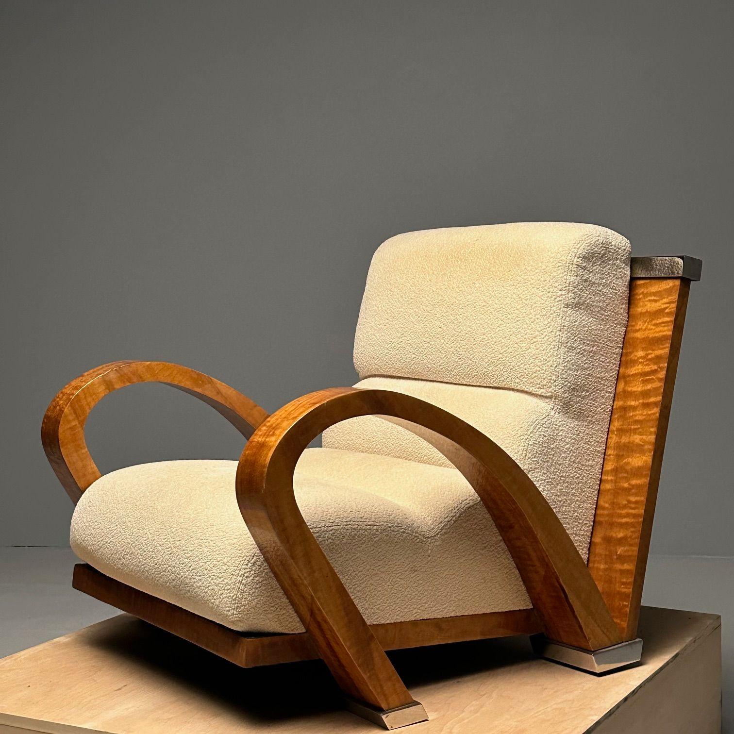 Enrique Garcel, Pace, Art Deco Lounge Chair, Macassar Ebony, Tan Boucle, 1980s For Sale 8
