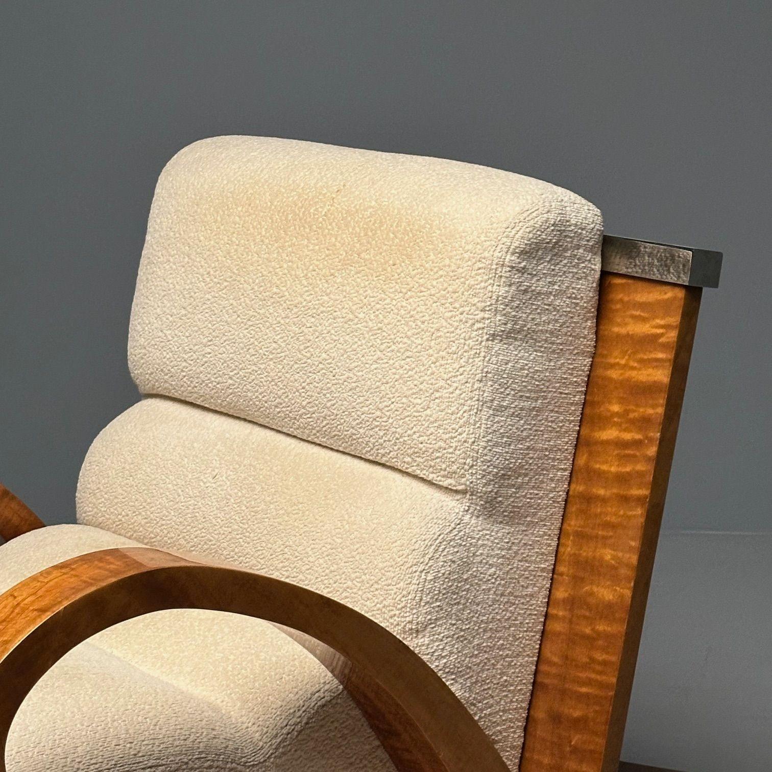 Enrique Garcel, Pace, Art Deco Lounge Chair, Macassar Ebony, Tan Boucle, 1980s For Sale 8