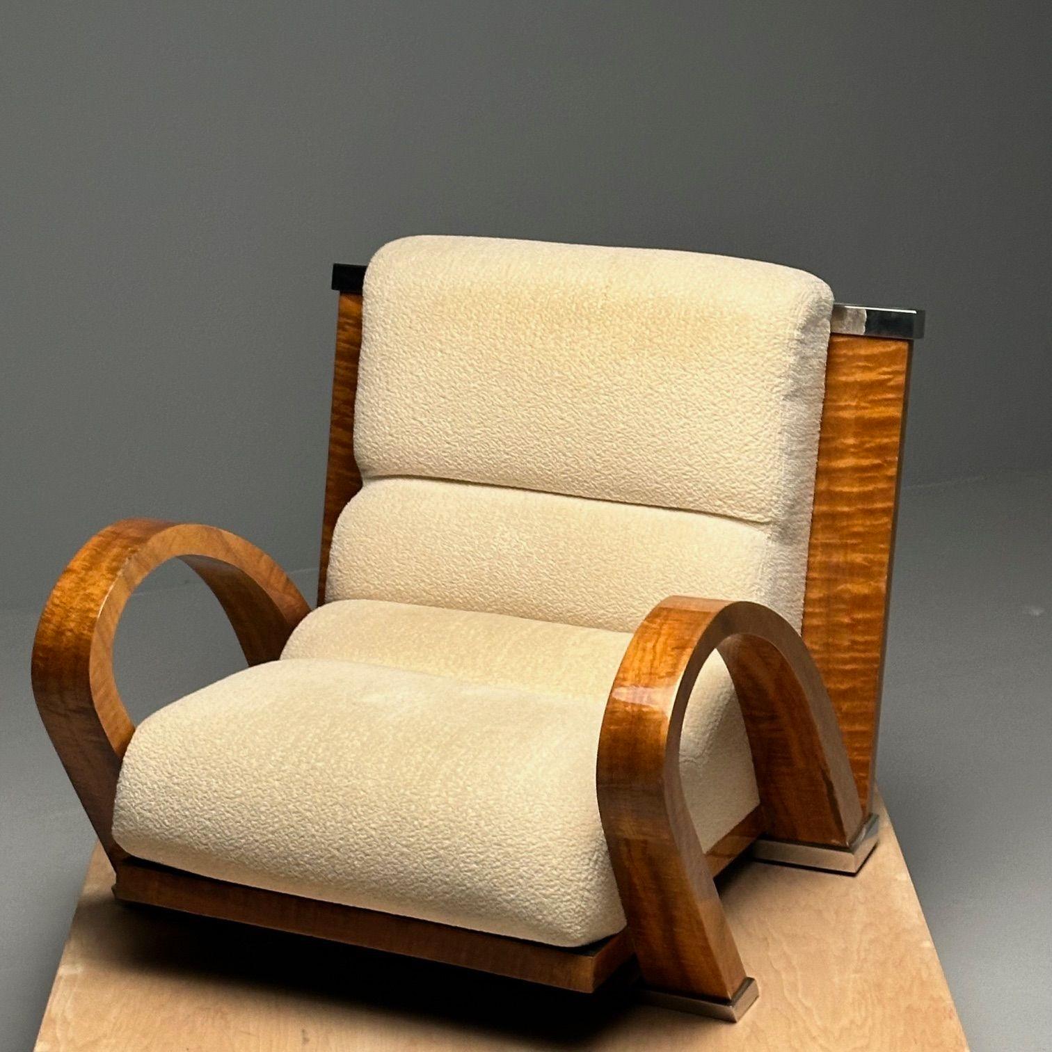 Enrique Garcel, Pace, Art Deco Lounge Chair, Macassar Ebony, Tan Boucle, 1980s For Sale 12