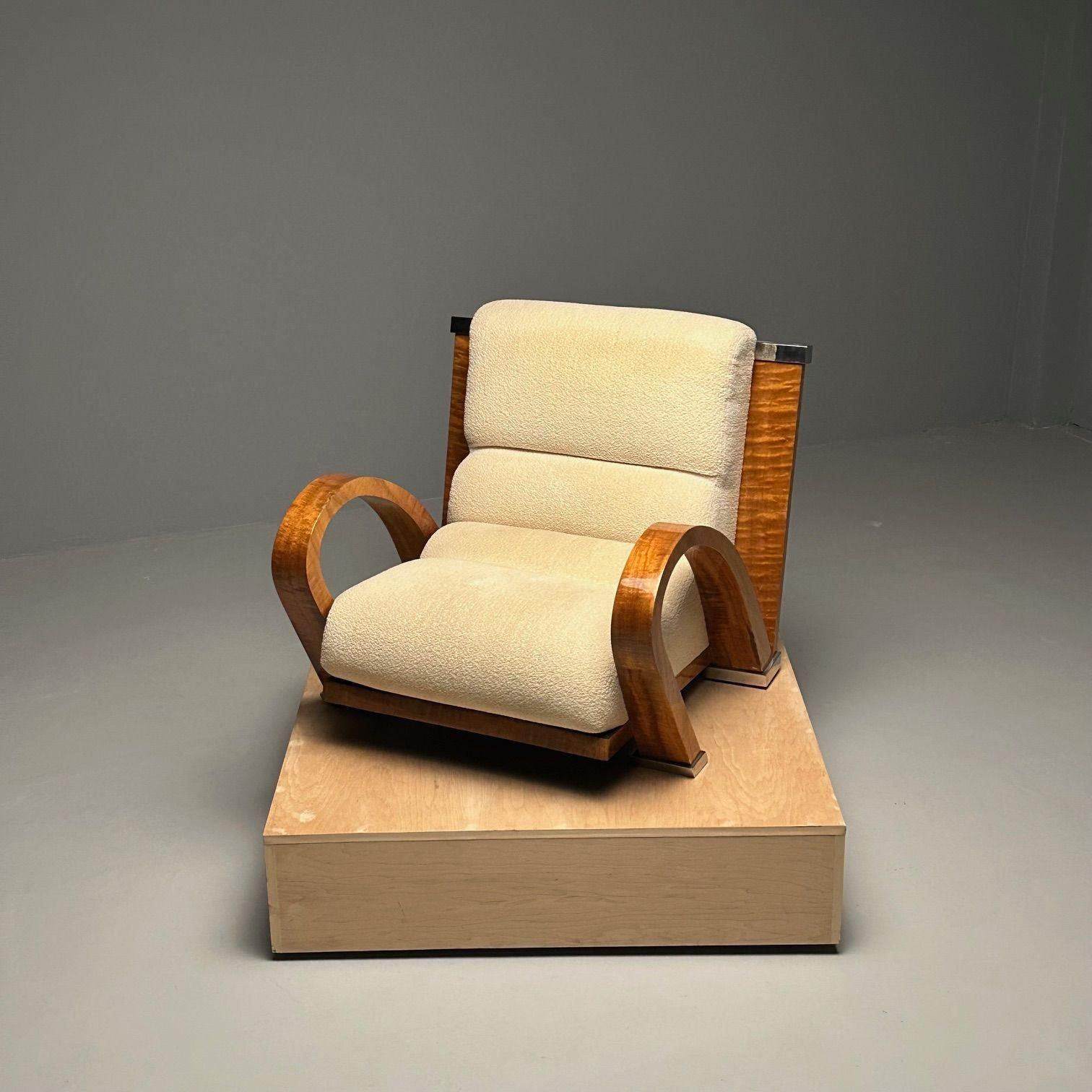 Enrique Garcel, Pace, Art Deco Lounge Chair, Macassar Ebony, Tan Boucle, 1980s For Sale 13