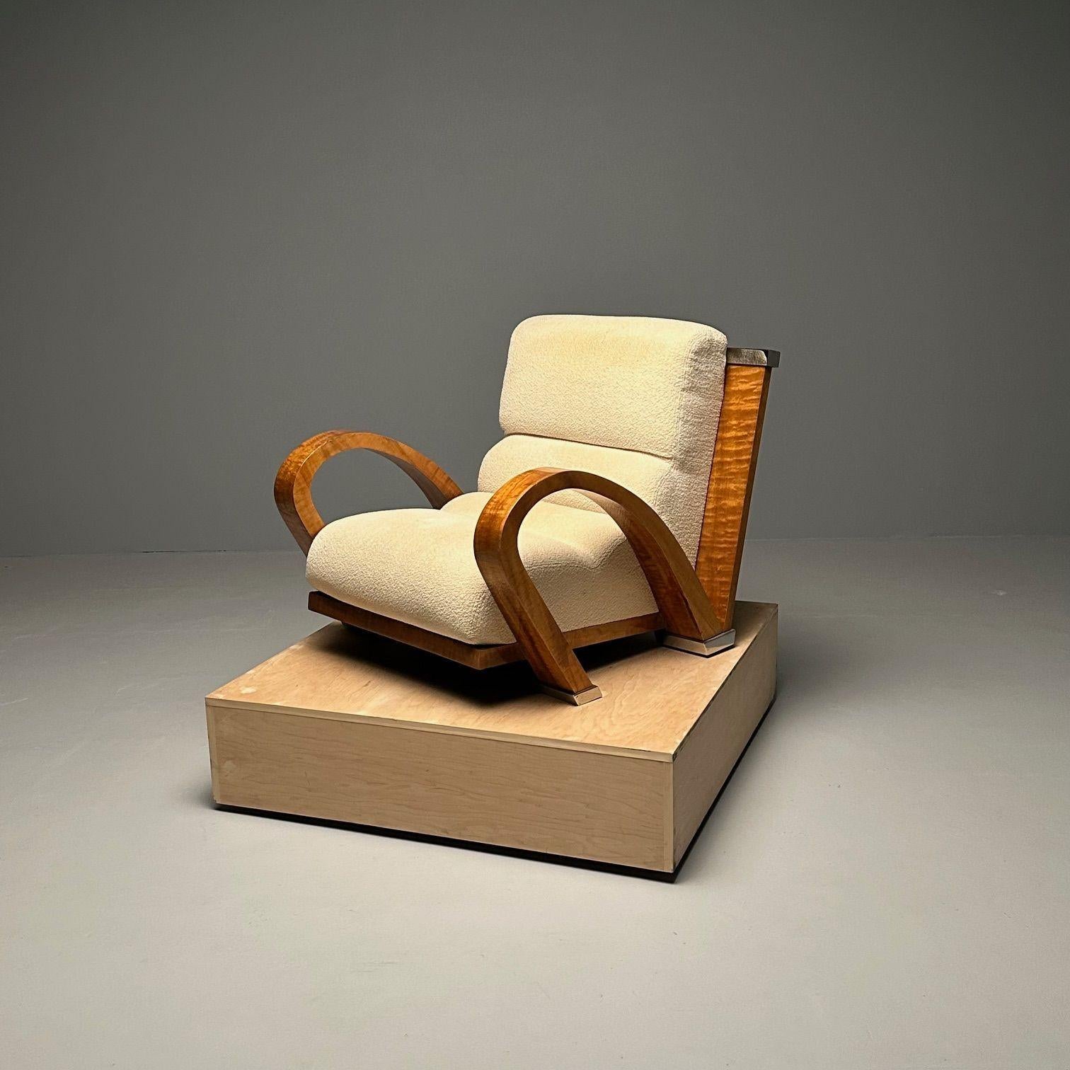 Enrique Garcel, Pace, Art Deco Lounge Chair, Macassar Ebony, Tan Boucle, 1980s For Sale 13